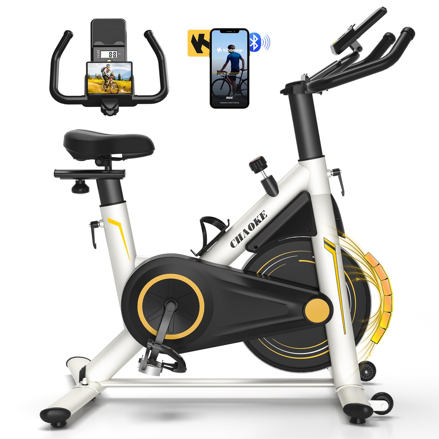 Heimtrainer Fahrrad mit App, CHAOKE Profi Ultra-Leiser Indoor-Hometrainer mit Magnetwiderstand, Ergometer Heimtrainer mit V-Stabil-Basis, Superweichem und Atmungsaktivem Sitz, Bis 160KG
