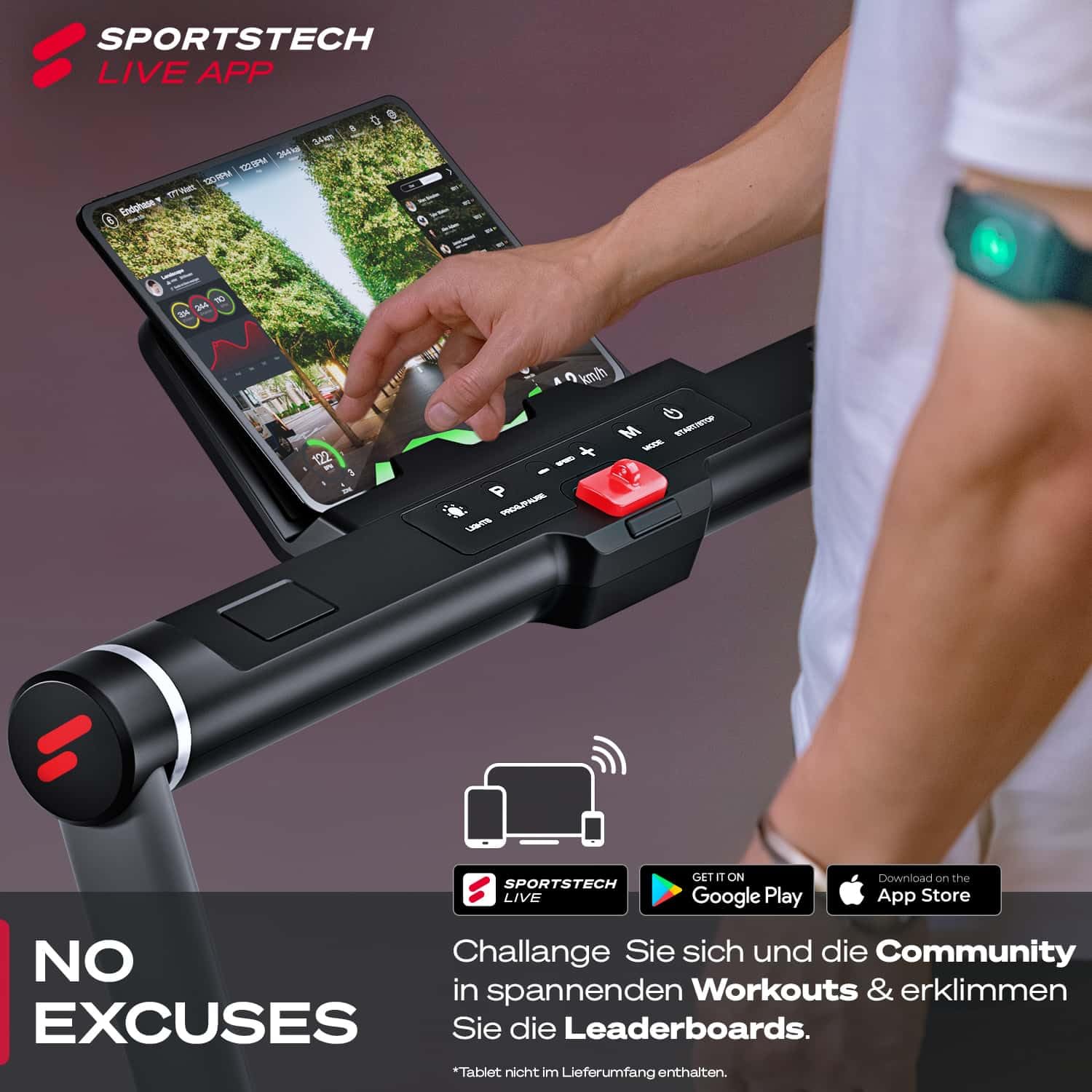Sportstech sWalk Plus - 2in1 LED Laufband und Walking Pad - Deutsche Qualitätsmarke - Laufband für Zuhause und Schreibtisch bis 14 km/h, klappbar - Bluetooth APP - 3,5 PS Fitness Treadmill bis 120kg