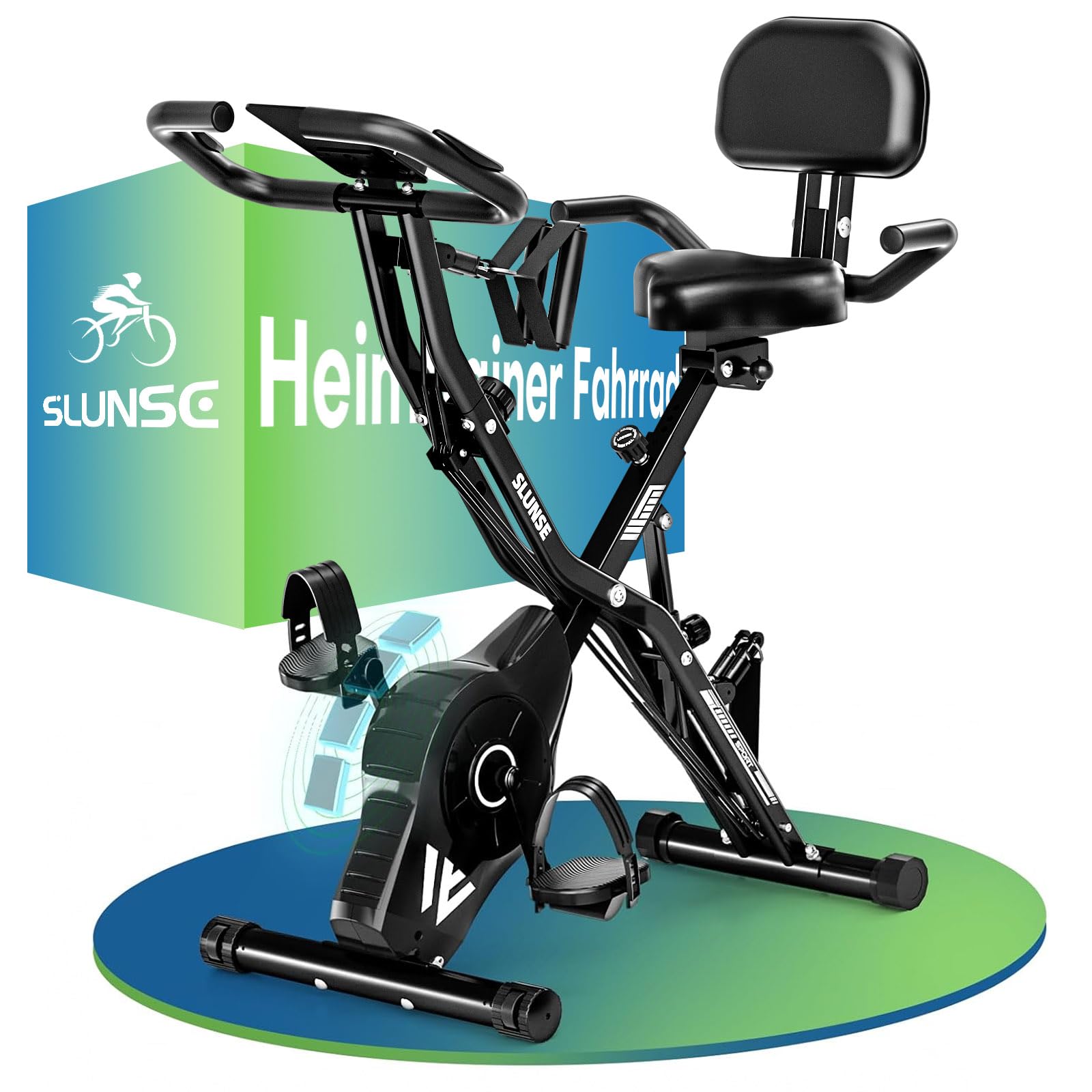 Heimtrainer Fahrrad, SLUNSE 2025 Neu Hometrainer Fahrrad mit stabilem Doppeldreieckrahmen, Klappbar Ergometer Heimtrainer mit 10dB extra Leise, Indoor Bike für Kardio-Training zu Hause, Bis 160KG