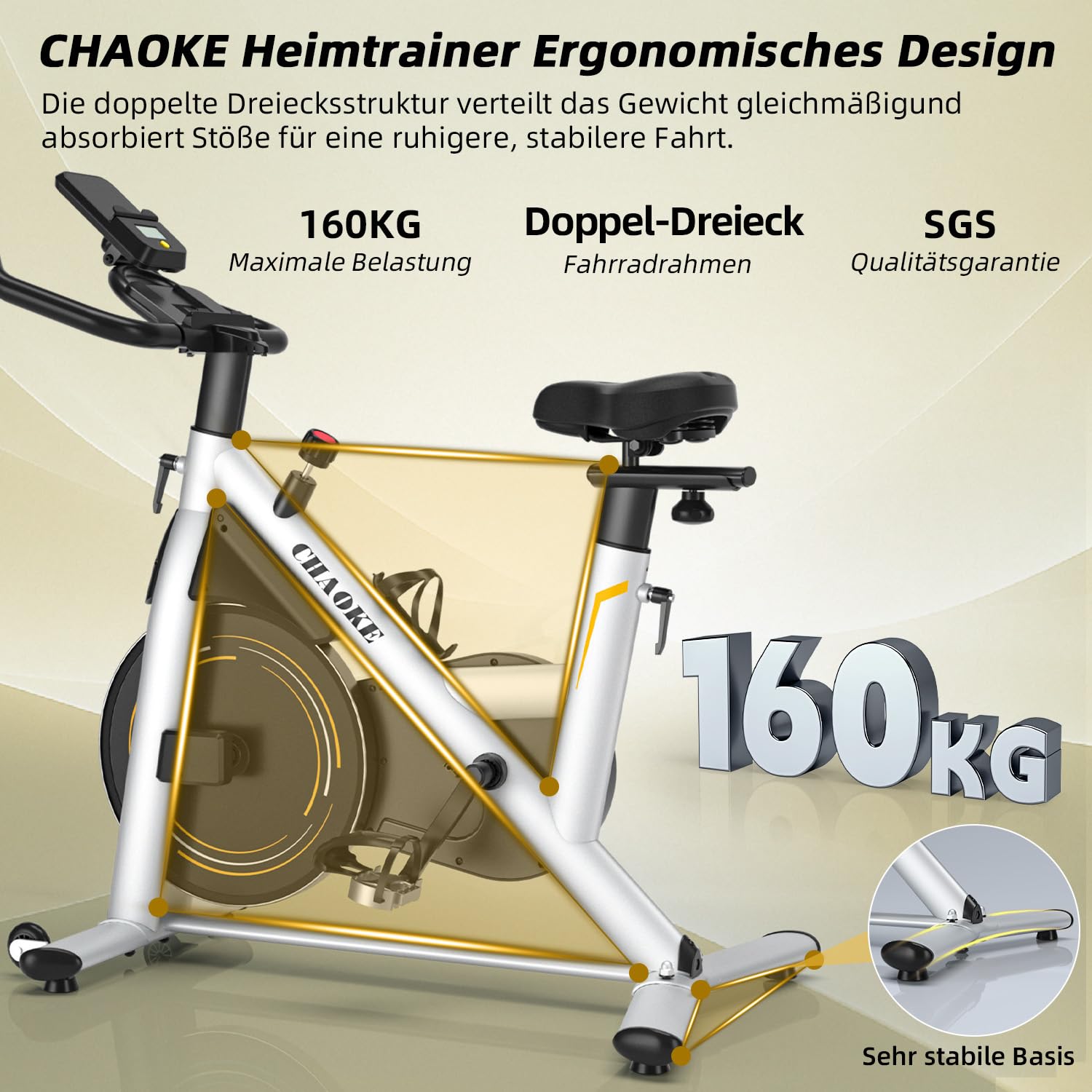 Heimtrainer Fahrrad mit App, CHAOKE Profi Ultra-Leiser Indoor-Hometrainer mit Magnetwiderstand, Ergometer Heimtrainer mit V-Stabil-Basis, Superweichem und Atmungsaktivem Sitz, Bis 160KG