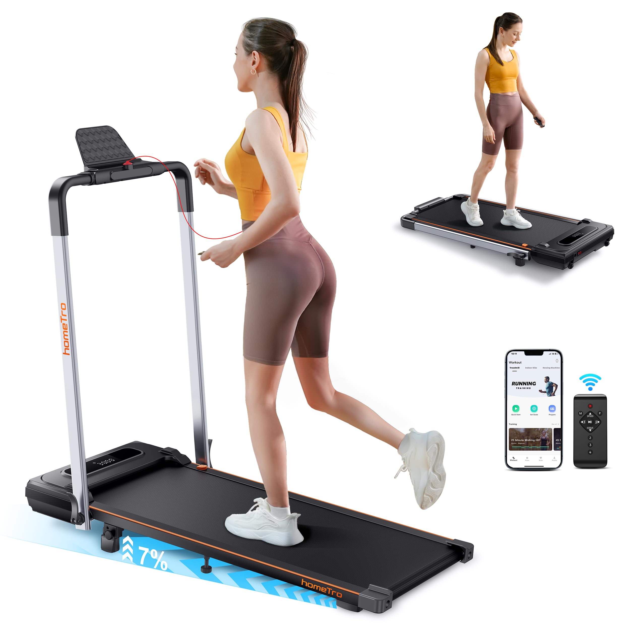 Klappbar Laufband für Zuhause mit Steigung, 2 in 1 Walking Pad Neigung Laufband, 12 km/h, Fernbedienung & App-Steuerung, LCD-Anzeige, Doppelter Stoßdämpfung, Kein Montagebedarf, für Zuhause & Büro